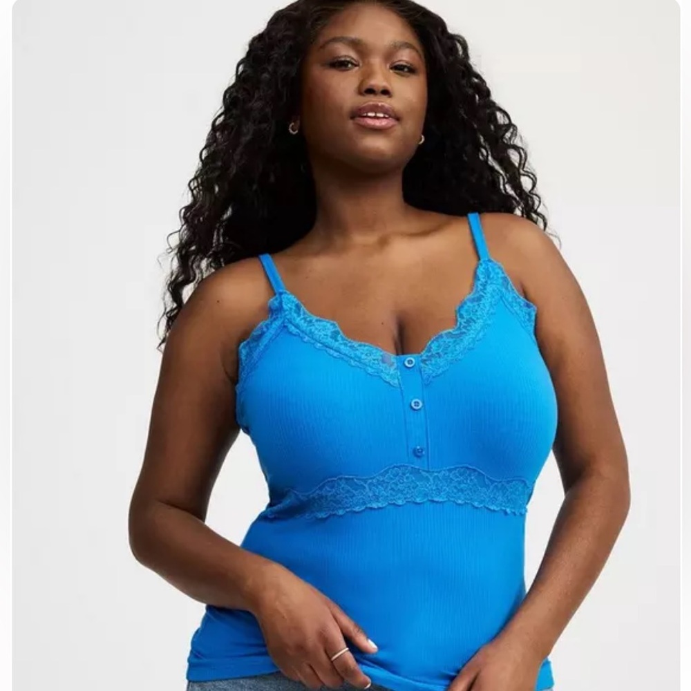 Torrid Super Soft Rib Bright Blue Lace Trim Camisole Top